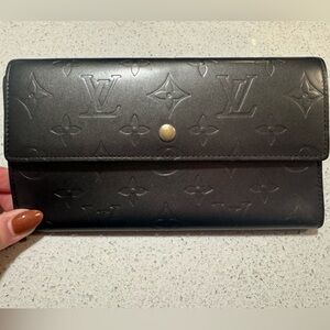 Louis Vuitton Black Embossed Monogram Continental Wallet with Gold Snap